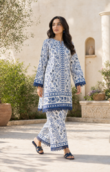 Navy Blue Floral Printed Lawn Unstitched Two Piece