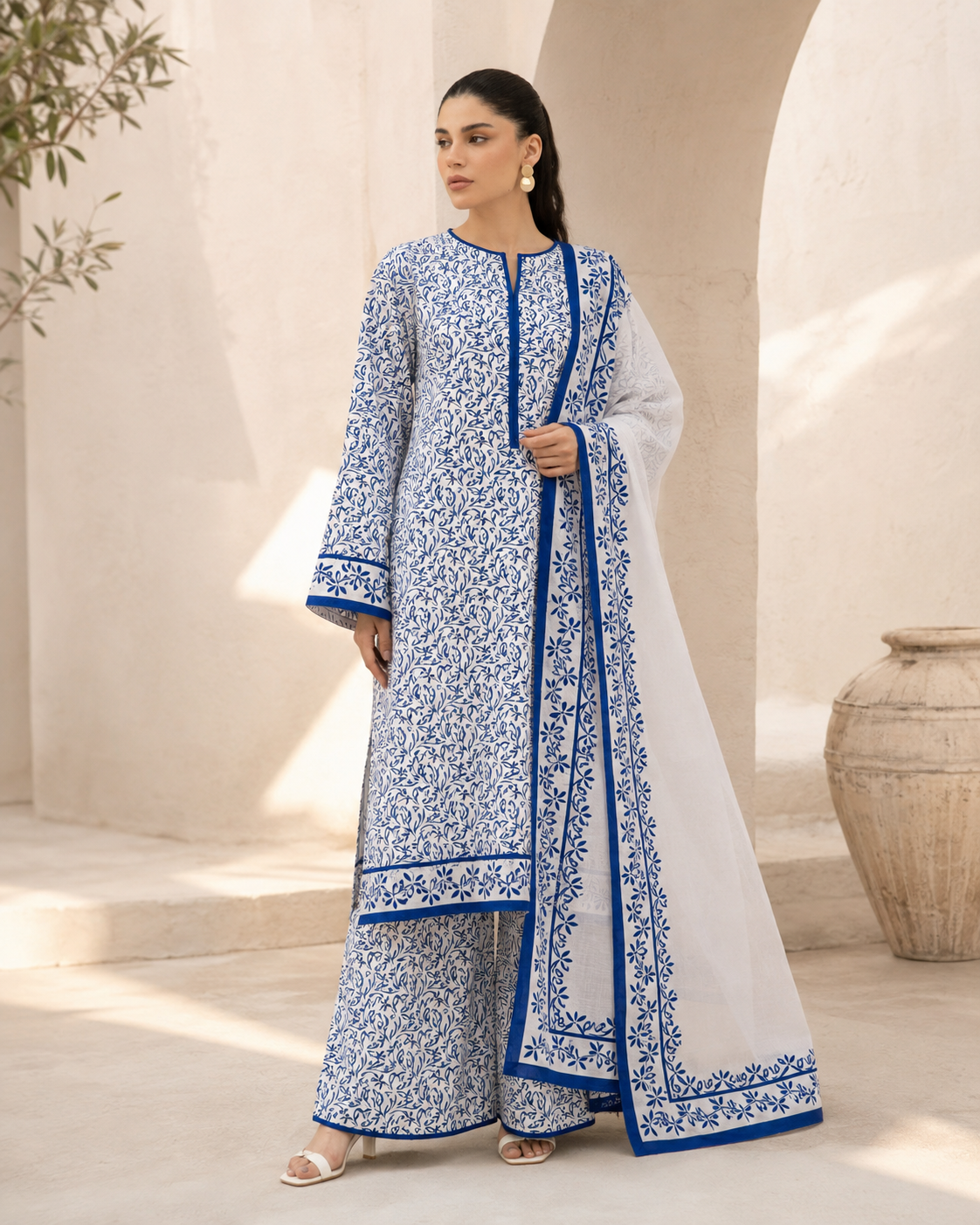 Navy Blue Floral Printed Lawn Unstitched Two Piece
