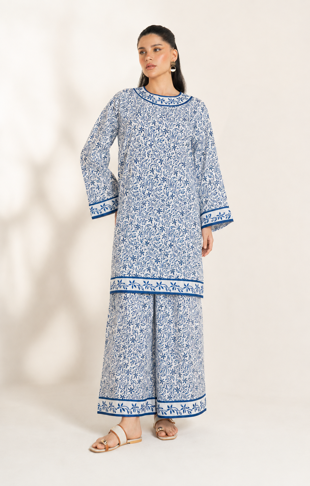 Navy Blue Floral Printed Lawn Unstitched Two Piece