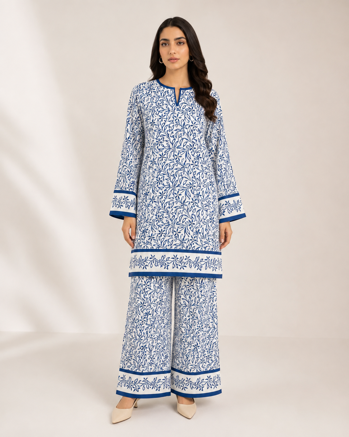 Navy Blue Floral Printed Lawn Unstitched Two Piece