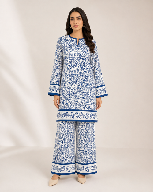 Navy Blue Floral Printed Lawn Unstitched Two Piece